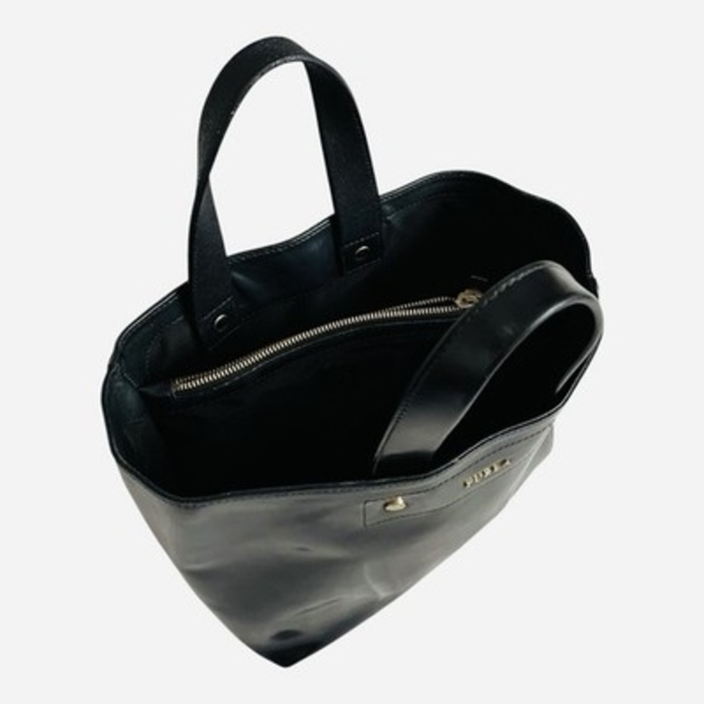 Authentic Furla Musa Black Patent Leather Medium Tote Handbag Gold Hardware VG - Picture 9 of 10